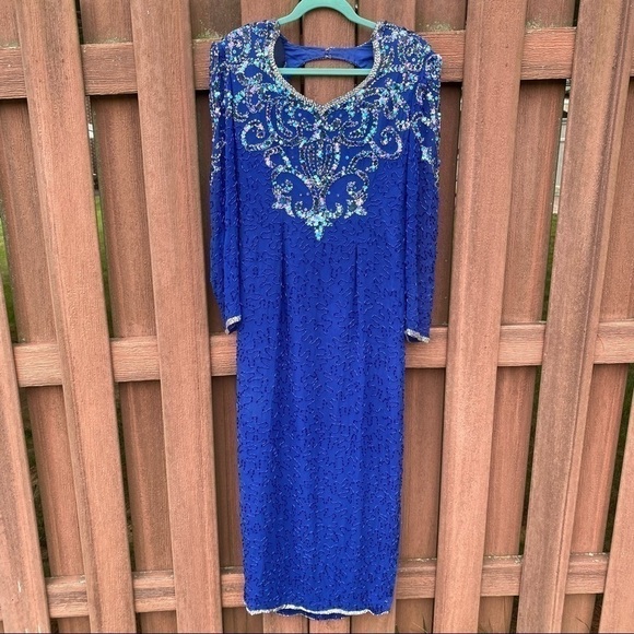 Jovani Vintage Silk Beaded Long Sleeve Gown